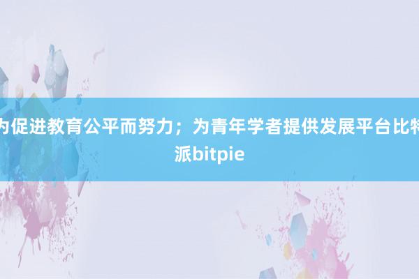 为促进教育公平而努力；为青年学者提供发展平台比特派bitpie